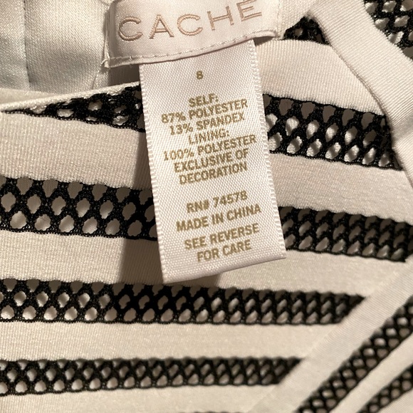 🎉CACHE Size 8 Black & White Sexy Sleeveless Dress w/ Gold Exposed Back Zipper - Picture 6 of 8